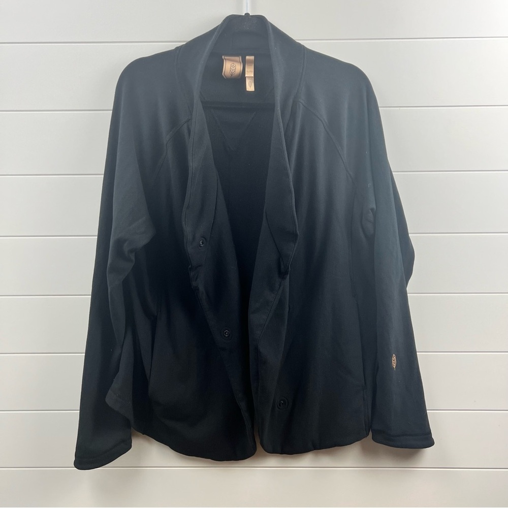 Indygena black wrap style sweatshirt size xl snap close open cardigan
